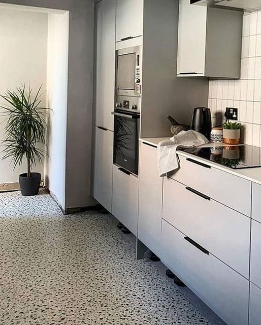 Instagram customer photo @the_seaburn_house of cocoa granite terazzo effect sheet vinyl flooring