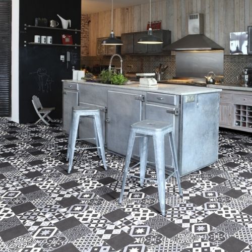 Vivre 90 sheet vinyl flooring in industrial style kitchen
