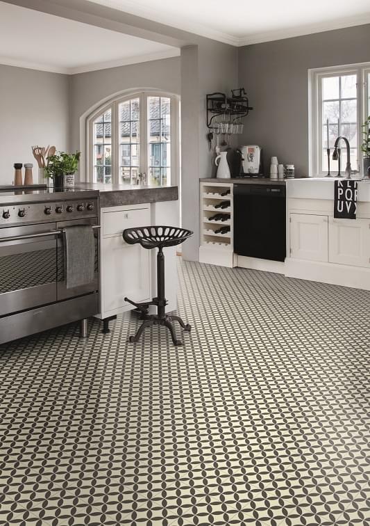 Kitchen Floor with Ceramic tile effect cushioned sheet vinyl