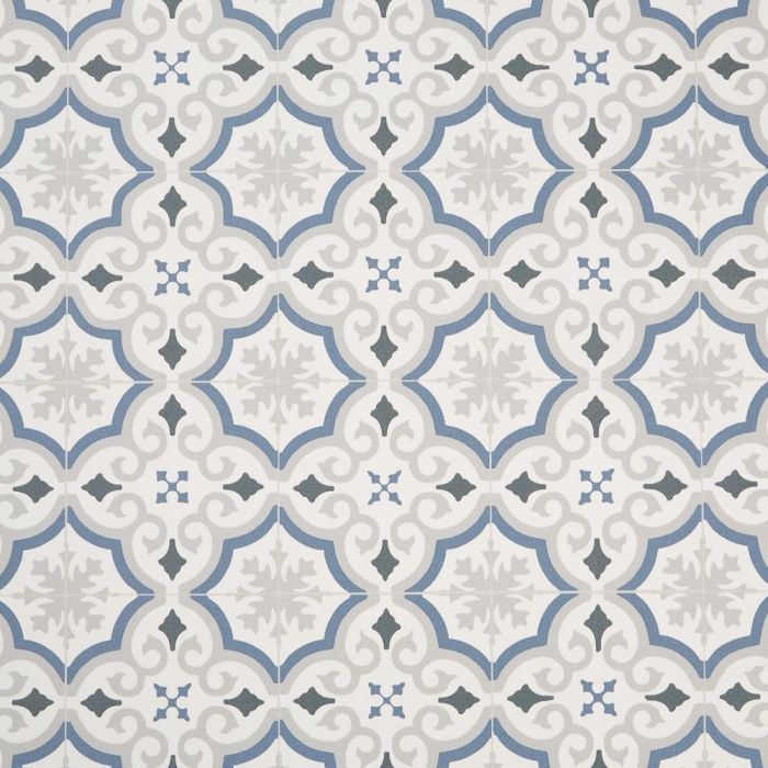 Evora 573 Tile Effect Vinyl Flooring Sheet In Blue Spanish Design