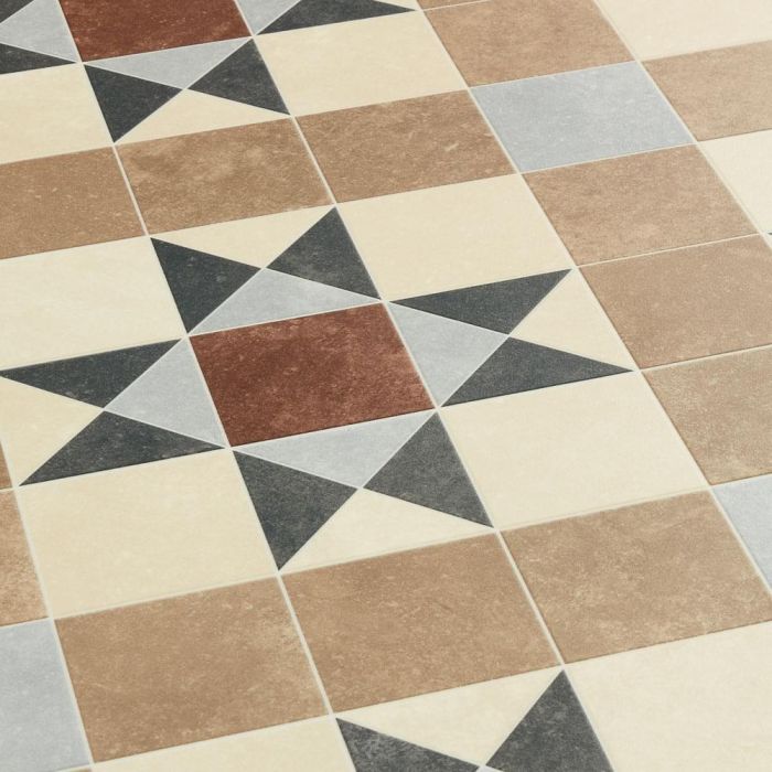 Classic Ceramic Tile Effect Sheet Vinyl Flooring In Victorian Design For Kitchen, Bathrooms And Dining Rooms Brindley