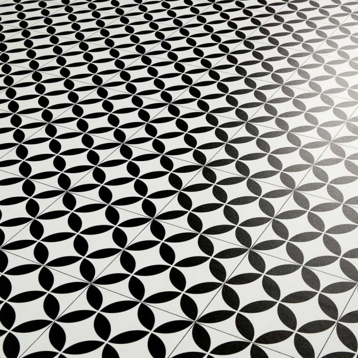 Black And White Bertie Tile Design Vinyl Flooring Sheet For Kitchens And Bathrooms