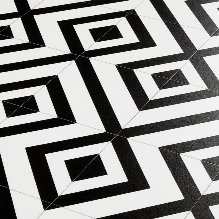 Cairo 01 Egyption Art Deco Geometric Black And White Patterned Sheet Vinyl Lino Flooring In Hallway