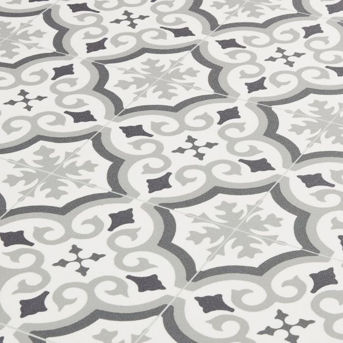 Grey Cushioned Vinyl Flooring Sheet In Spanish Tile Design Pattern Esperanza