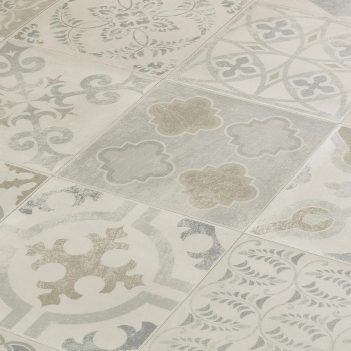 Grey Extra Thick Cushioned Lino Flooring Sheet With Square Tile Effect Design