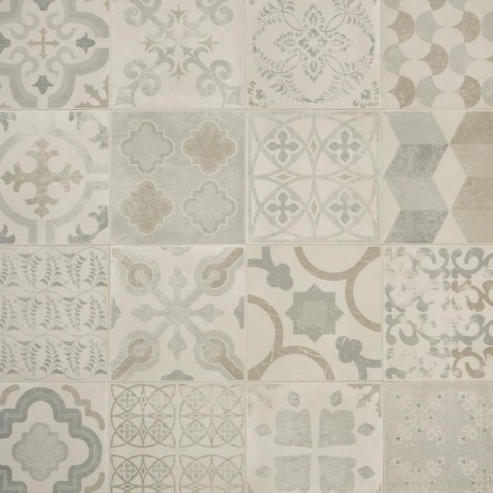 Aged Tile Effect Vinyl With Thick Cushioned Backing In Antique Grey