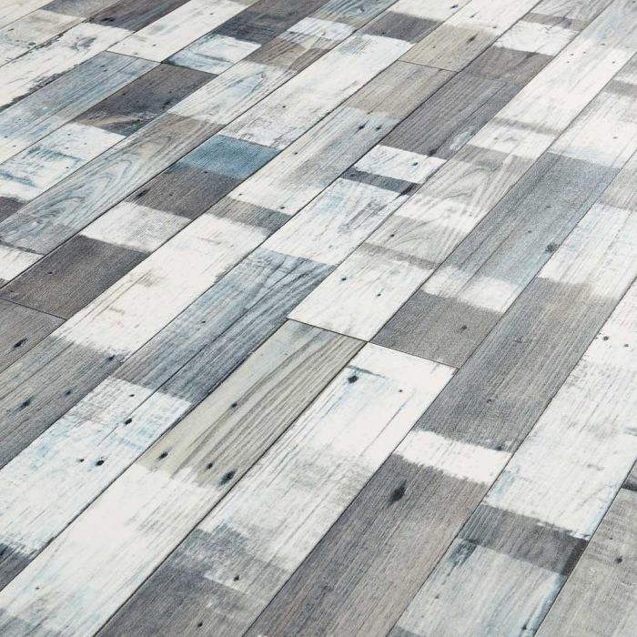 Snow Painted Wood Sheet Vinyl Flooring Roll With Reclaimed Planks