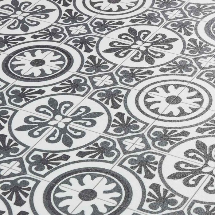 Black And White Moroccan Patterned Cushioned Vinyl Flooring Sheet Lino Tangier 03