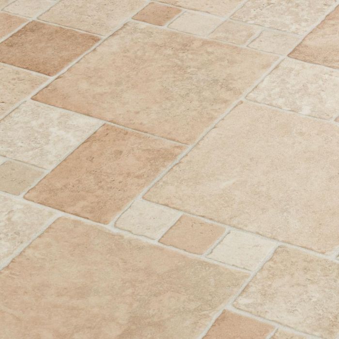 Random Tile Effect Cushioned Lino In Cream, Beige And Neutral Tones Atlas Toucan 535