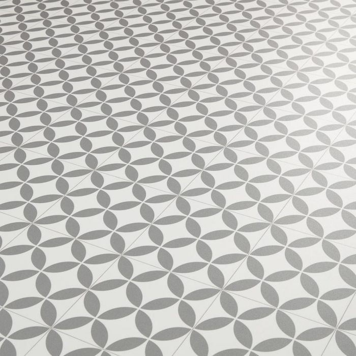 Grey And White Victorian Tile Effect Vinyl Flooring Sheet Verailles