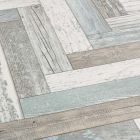 White, Blue And Green Distressed Herringbone Design Cushioned Lino Flooring Pacific Painted Wood