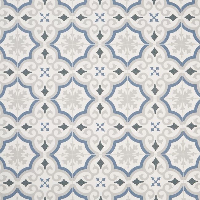 Evora 573 Tile Effect Vinyl Flooring Sheet In Blue Spanish Design