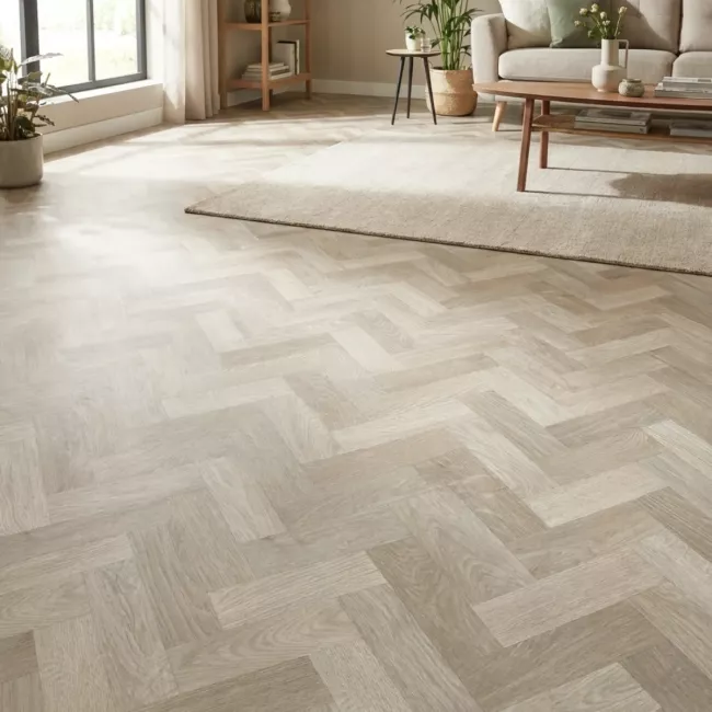 Arizona Ash Grey Parquet Felt Back Vinyl Flooring