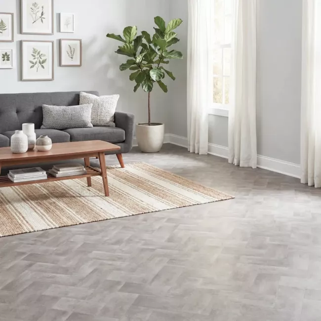 Arizona Concrete Herringbone Felt Back Vinyl Flooring