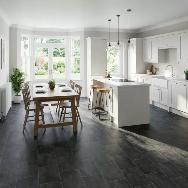 Arizona Honed Black Slate Felt Back Vinyl Flooring