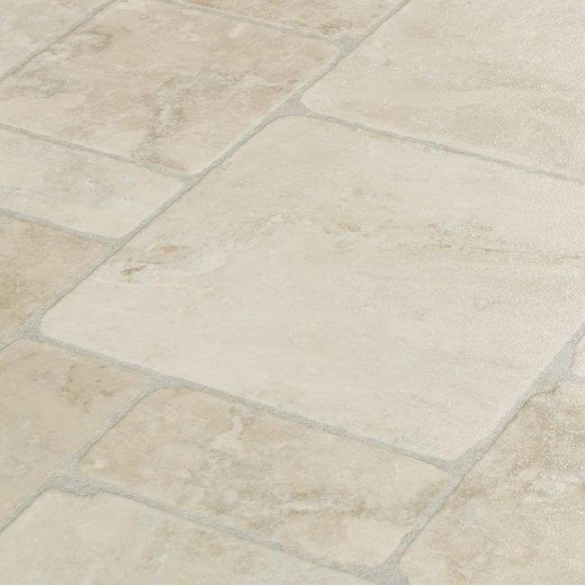 Ivory Stone Effect Vinyl Flooring In Random Tile Design For Kitchen And Bathrooms Atlas Babylon 903