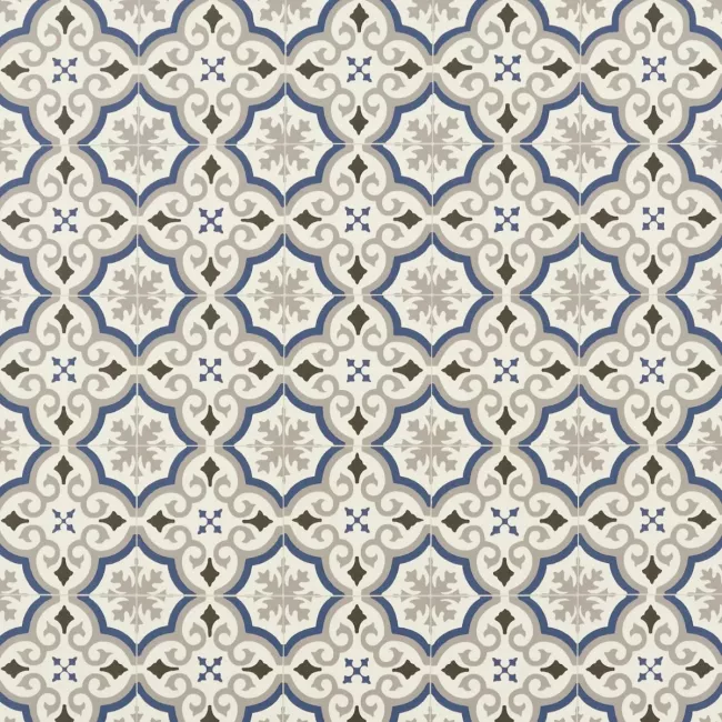 Evora 573 Tile Effect Vinyl Flooring Sheet In Blue Spanish Design