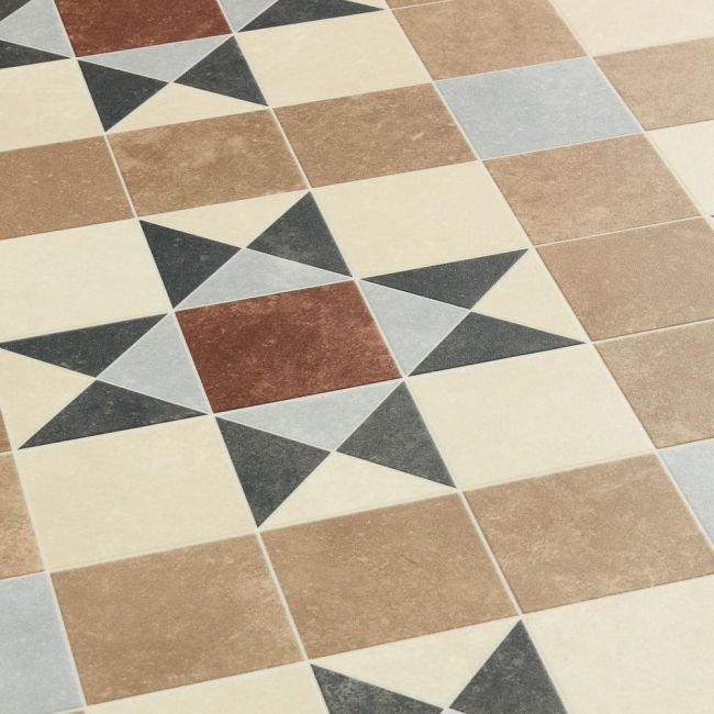 Classic Ceramic Tile Effect Sheet Vinyl Flooring In Victorian Design For Kitchen, Bathrooms And Dining Rooms Brindley