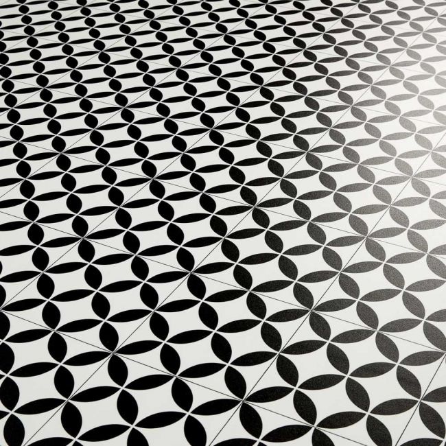 Black And White Bertie Tile Design Vinyl Flooring Sheet For Kitchens And Bathrooms