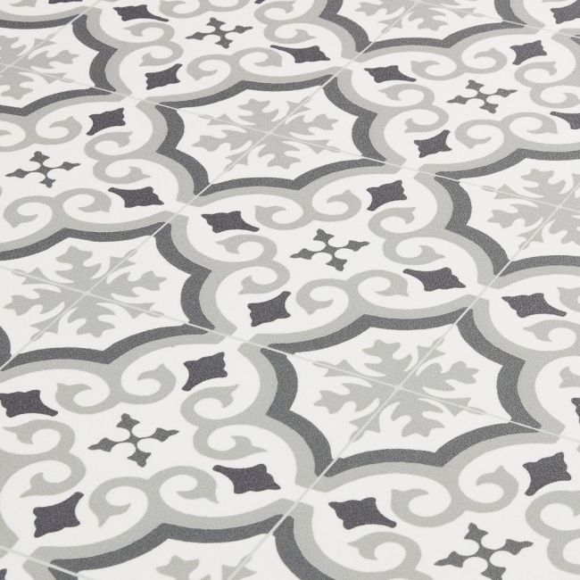 Grey Cushioned Vinyl Flooring Sheet In Spanish Tile Design Pattern Esperanza