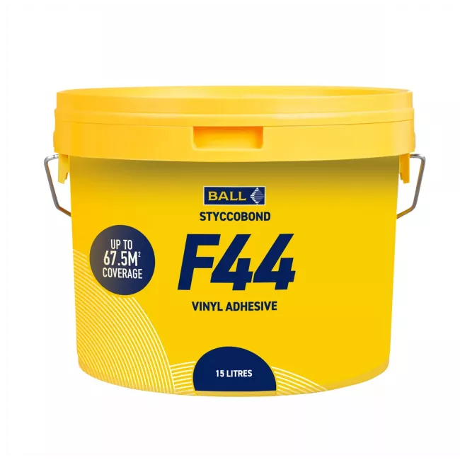 F44 15 Litre Solvent Free Acrylic Adhesive In Yellow Tub For Sheet Vinyl And Lvt Floor Products