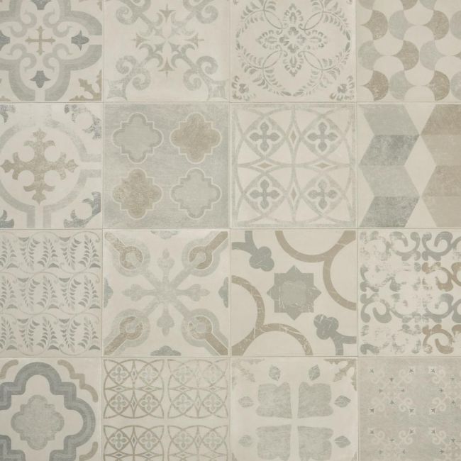 Aged Tile Effect Vinyl With Thick Cushioned Backing In Antique Grey