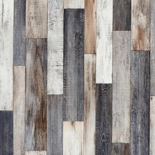 Silver, Copper, Blue And Grey Wood Effect Vinyl Flooring With Metallic Tones For Kitchens And Bathrooms