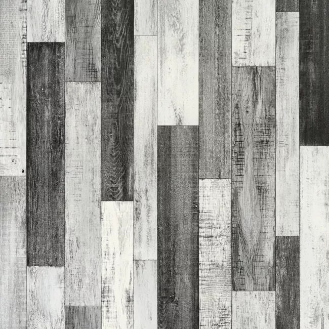 Silver, Grey And Black Wood Effect Vinyl Flooring Or Kitchens And Bathrooms In Metallic Design