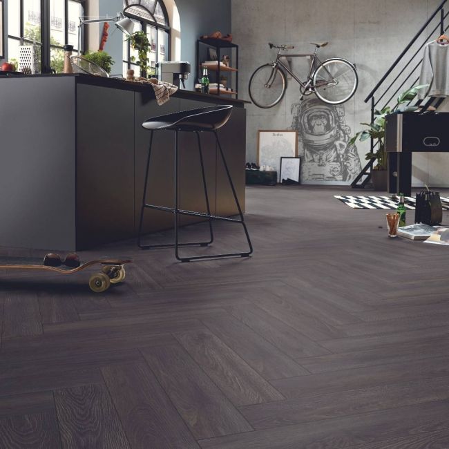 New Forest Black Oak Laminate Herringbone Flooring