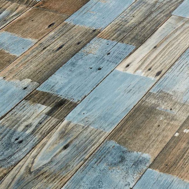 Distressed Wood Effect Lino Sheet Vinyl Flooring In Blue And Brown For Kitchens And Hallways