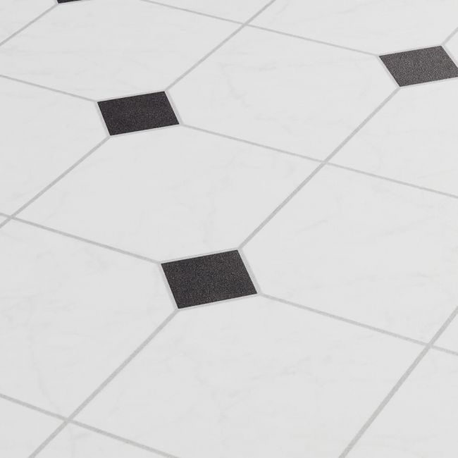Black And White Keystone Style Cushioned Vinyl For Kitchen Areas And Halways Scapa 597