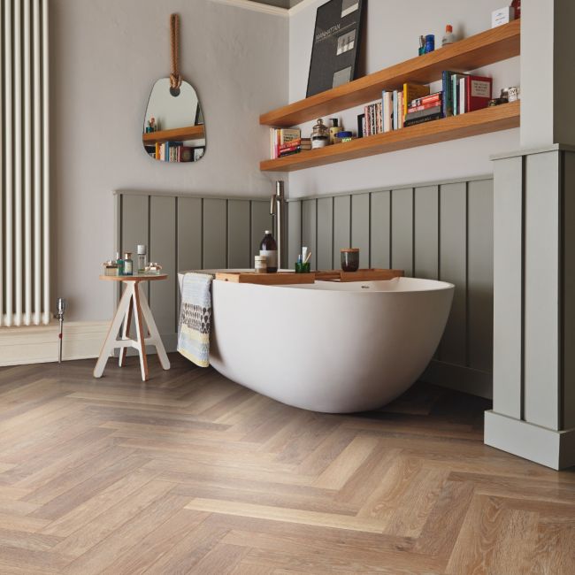 Karndean Knight Sm-Kp94 Herringbone Vinyl Floor Planks In Pale Limed Oak Design For Hallways