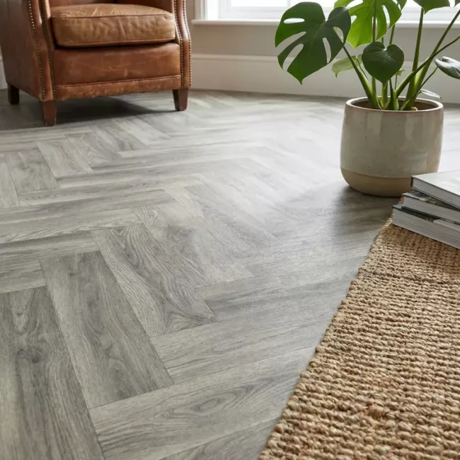 Spectrum Fulbourn Grey Oak Herringbone Sheet Vinyl Flooring