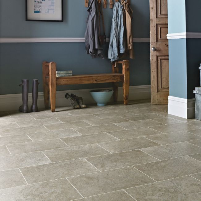 Beige And Grey Limestone Design Vinyl Floor Tiles In Rectangle Size Karndean Knight Tile Portland Stone St13