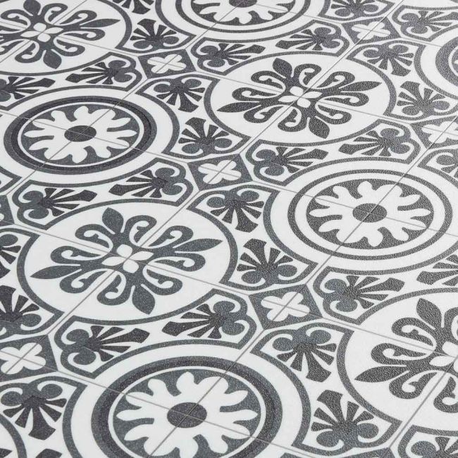 Black And White Moroccan Patterned Cushioned Vinyl Flooring Sheet Lino Tangier 03