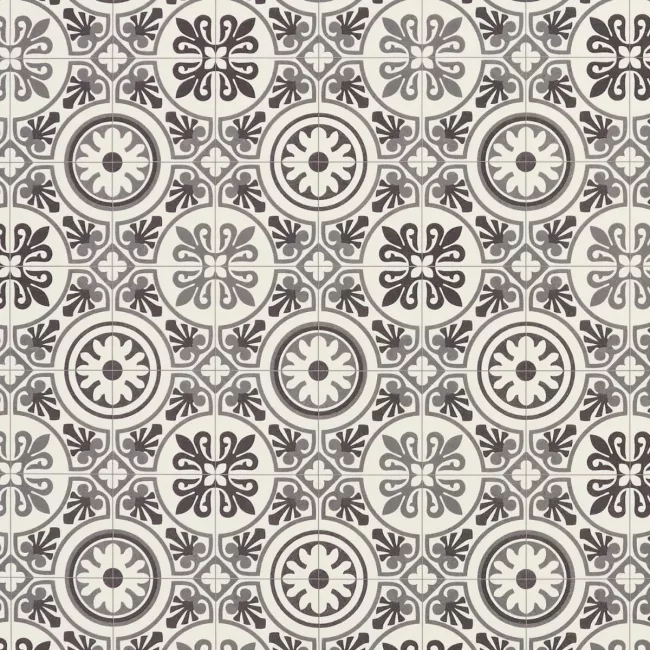 Black And White Moroccan Patterned Cushioned Vinyl Flooring Sheet Lino Tangier 03