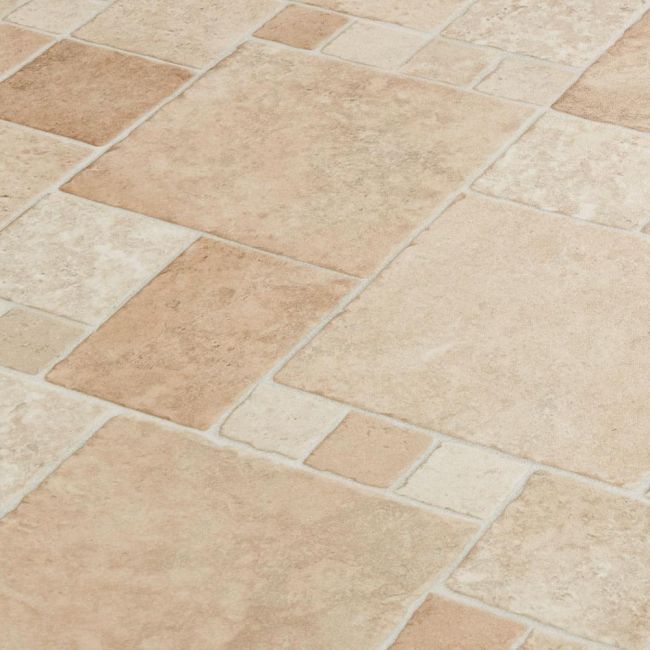 Random Tile Effect Cushioned Lino In Cream, Beige And Neutral Tones Atlas Toucan 535