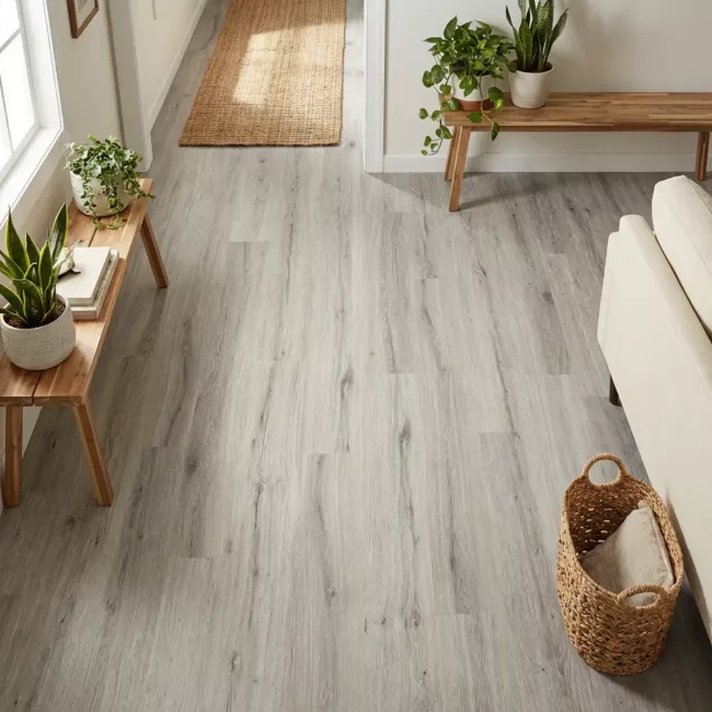 universal rigid click alpine spruce grey wood effect click vinyl flooring planks for use in kitchens, bathrooms and bedrooms