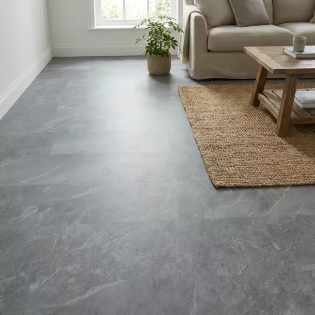 medium grey slate tile effect spc rigid click lvt highland slate for kitchens and bathrooms