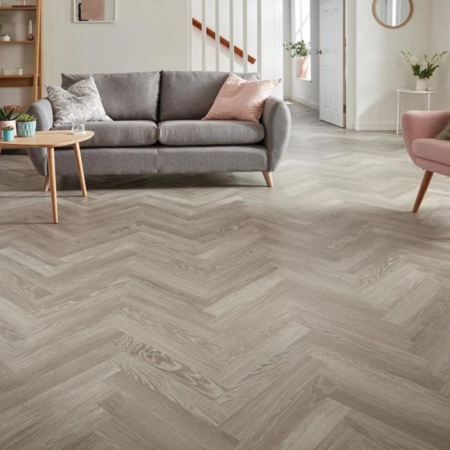 Knight Tile Parquet Effect Luxury Vinyl Flooring In Medium Grey Wood Effect Design For Kitchens And Hallways Sm-Kp138
