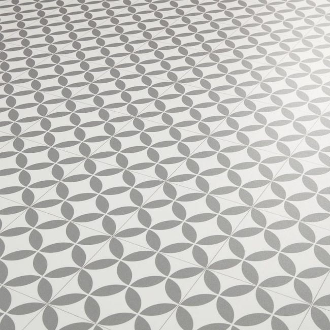 Grey And White Victorian Tile Effect Vinyl Flooring Sheet Verailles