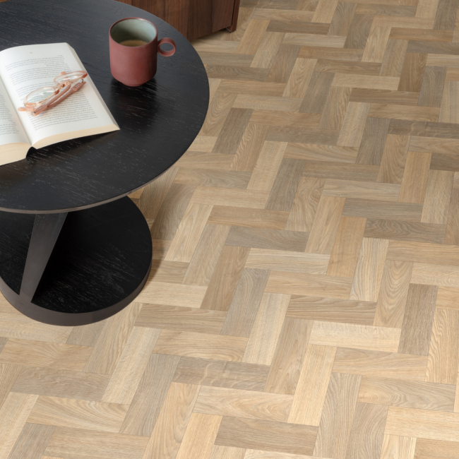 Lambert Washed Oak Parquet Felt Back Vinyl Flooring