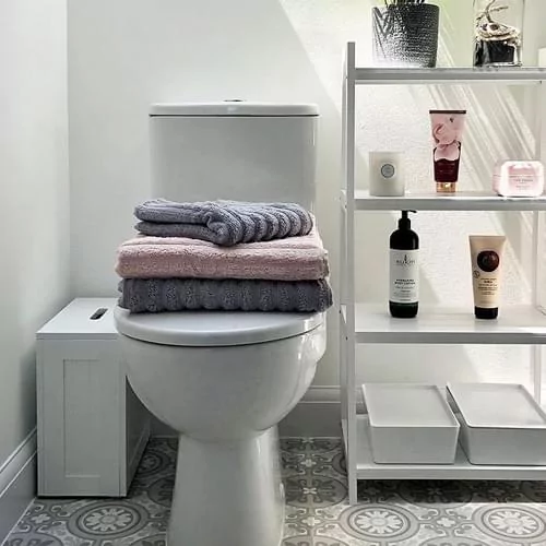 good bathroom storage example which uses Tangier 06 vinyl flooring