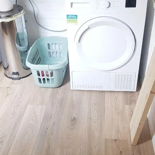 light wood effect sheet vinyl utility room