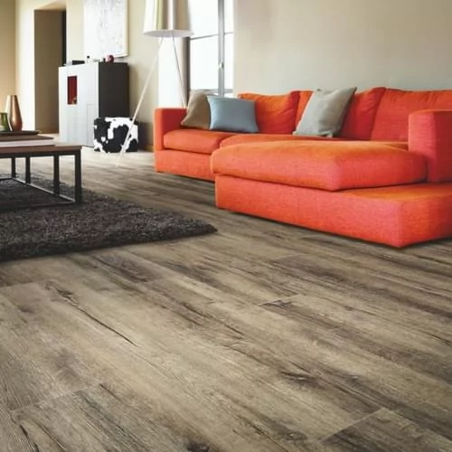 Open plan floor design using Moduleo Impress Mountain Oak 56870