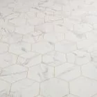 Hexagon Tile Design Sheet Vinyl In White Marble With Gold Printed Groutlines