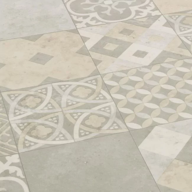 Patterned Tile Effect Vinyl Flooring In Mixed Stone Design For Kitchens And Bathrooms Avorio