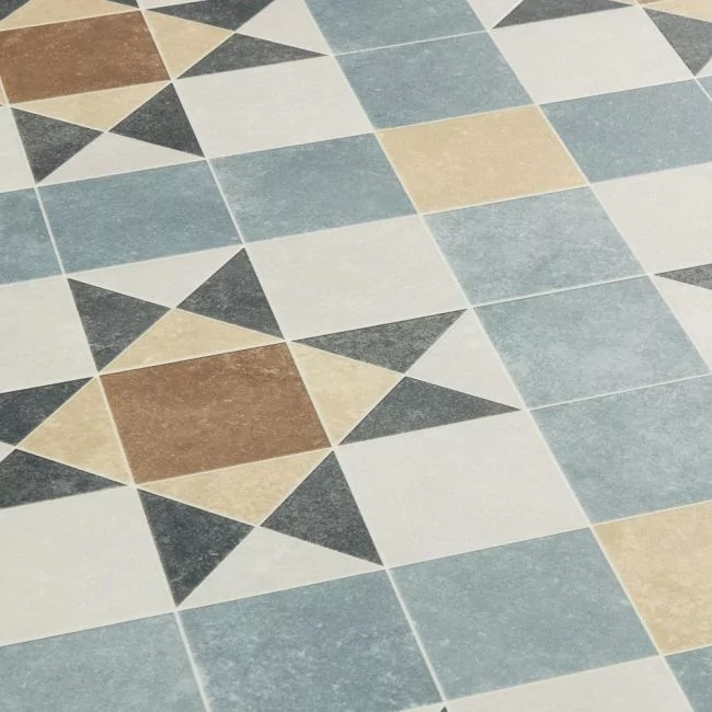 Barlow Blue And Grey Sheet Vinyl Flooring In Victorian Design For Bathrooms,Kitchen And Dining Rooms