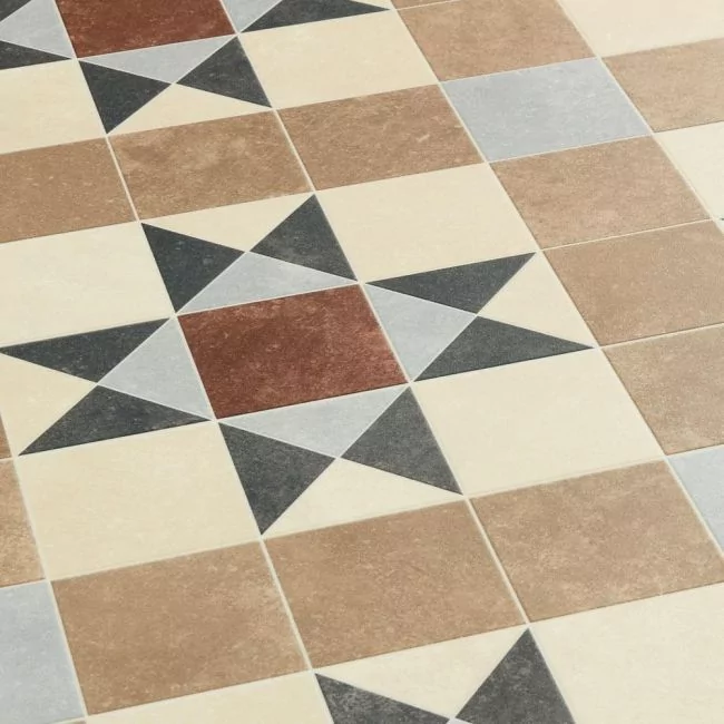 Classic Ceramic Tile Effect Sheet Vinyl Flooring In Victorian Design For Kitchen, Bathrooms And Dining Rooms Brindley
