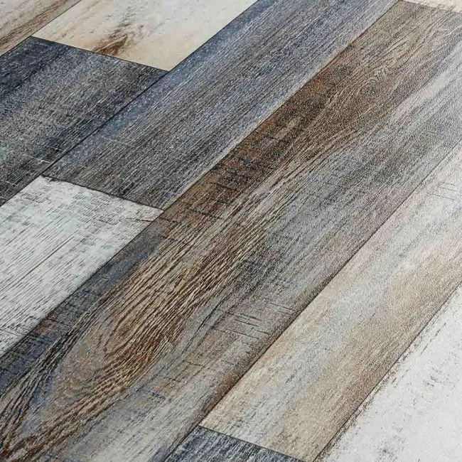 Silver, Copper, Blue And Grey Wood Effect Vinyl Flooring With Metallic Tones For Kitchens And Bathrooms